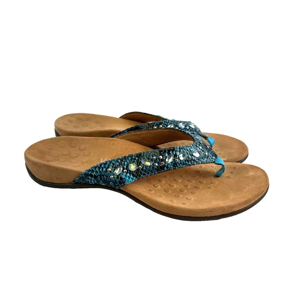 Vionic Lucia Sandal Toe‎ Post Thong Slip On Comfort Aqua Rhinestones Flip Flop 8